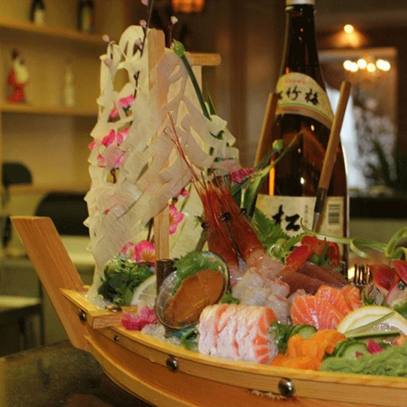 

Wooden Sushi Tray Serving Boat Plate Large Size 50cm For Restaurant