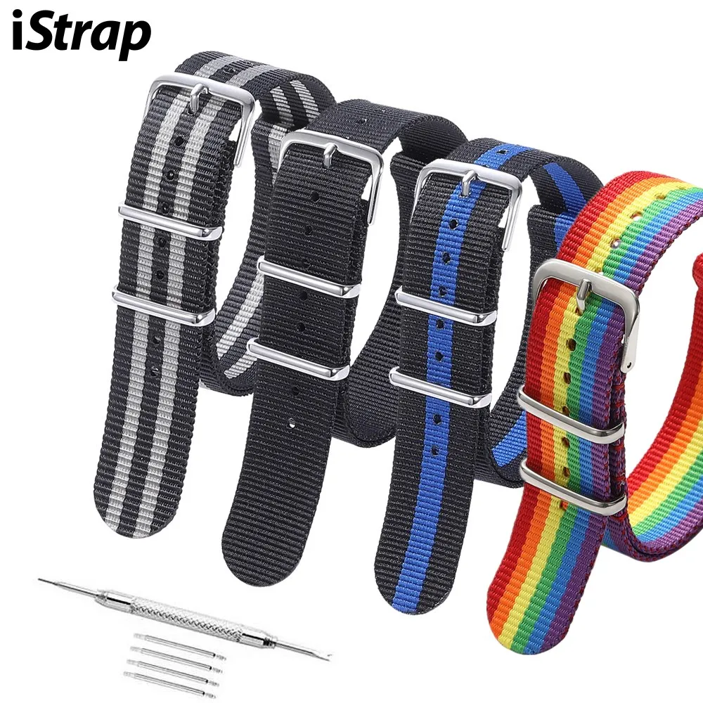 

iStrap New product Nylon Resistant Straps 18mm 20mm 22mm 24mm Nylon Band Watch NATO Strap Zulu Watchband Buckle Ring