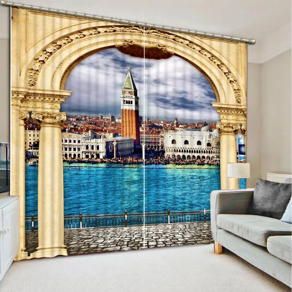 

European architectural landscape curtains blackout curtains Photo Painted 3D Curtain Living room bedroom windows curtains