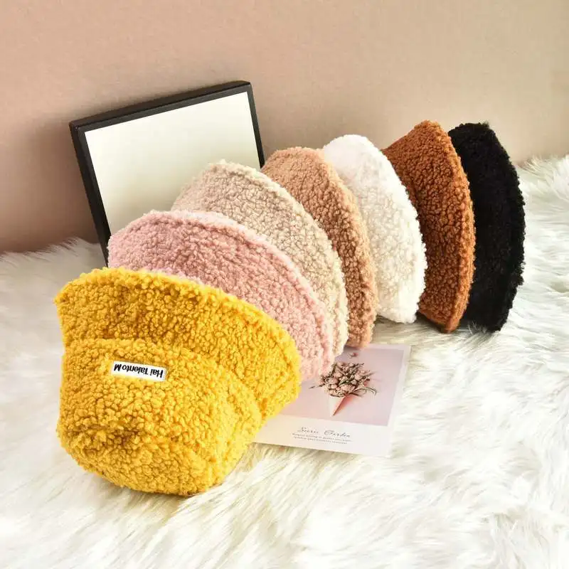 

2020 Fashion Lamb Winter Bucket Hat Women Thicken Warm Panama Outdoor Sports Fishing Sun Hat Female Sunscreen Fishermen Sunhat
