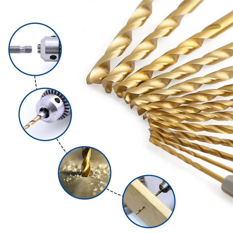 

13Pcs HSS Titanium Coated Twist Drill Bit Hex Shank 1.5-6.5mm High Speed Steel Drilling Punching Tools For DIY WoodWorking