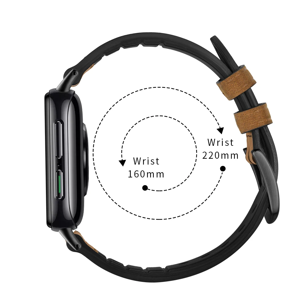 

Suitable for oppo smart watch strap silicone paste leather top layer cowhide silver black connector