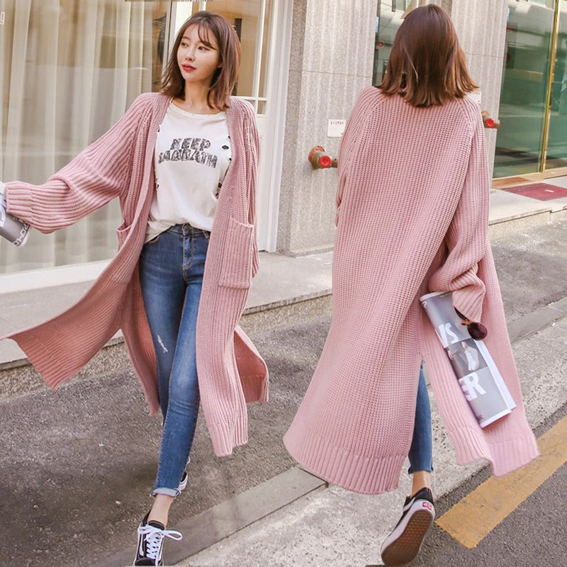 Повседневная Уличная одежда длинный свитер с рукавами фонариками в Корейском