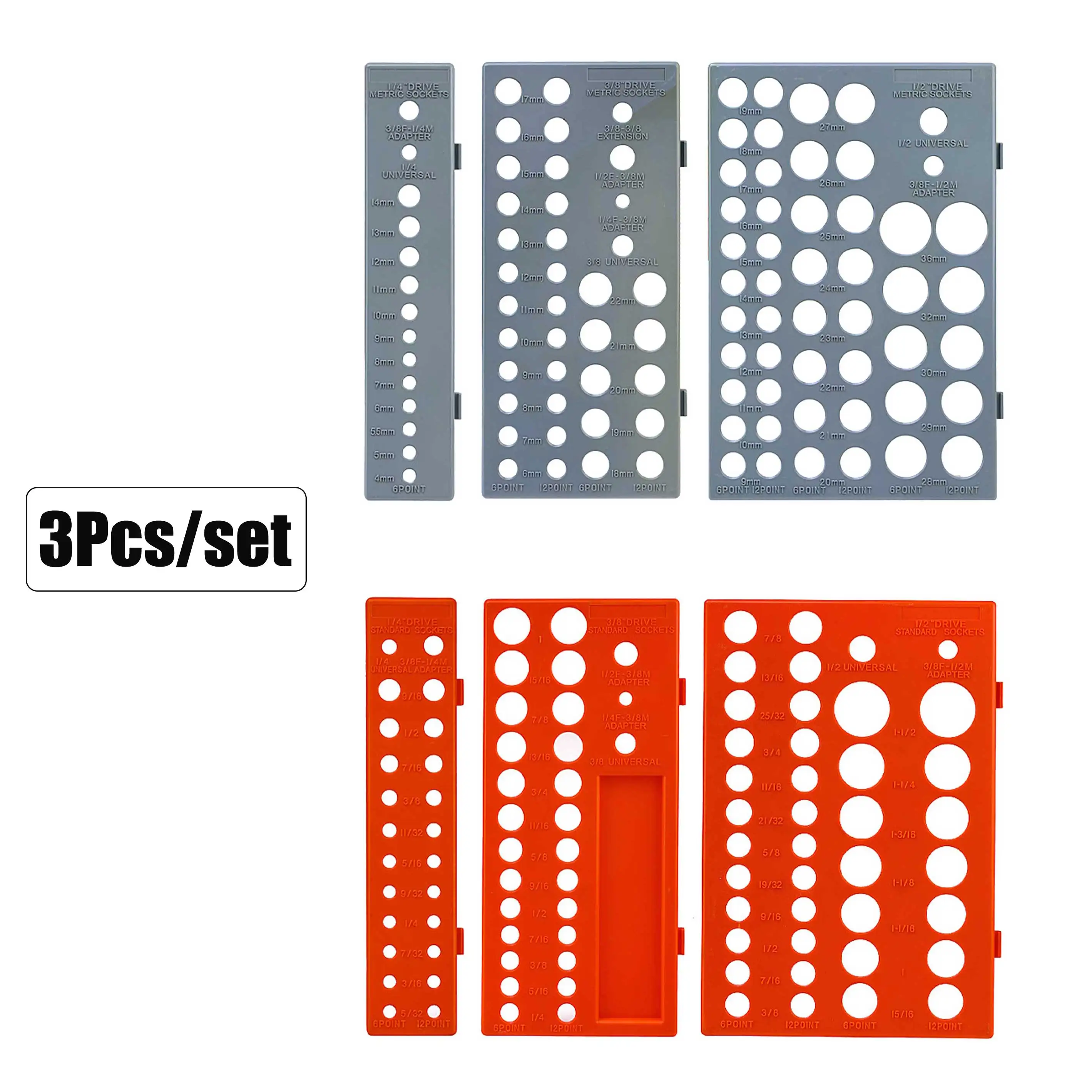 

3pcs/set Household Workshop Tools Storage Tray Rack Durable Garage Metric British System Multifunctional Sleeve Socket Organizer