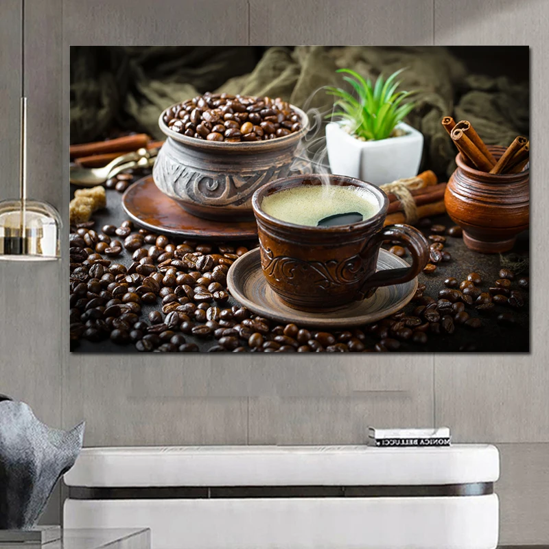 Винтажная картина на холсте с кофейными зернами, постеры Nordic Coffe House, современное изображение для стен, ресторан, домашнее украшение.