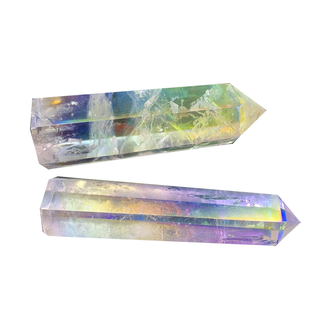 

Natural Clear Crystal Quartz Electroplating rainbow Wand Point Healing Stones for Aquarium Crafts Making Ornaments Home Decor