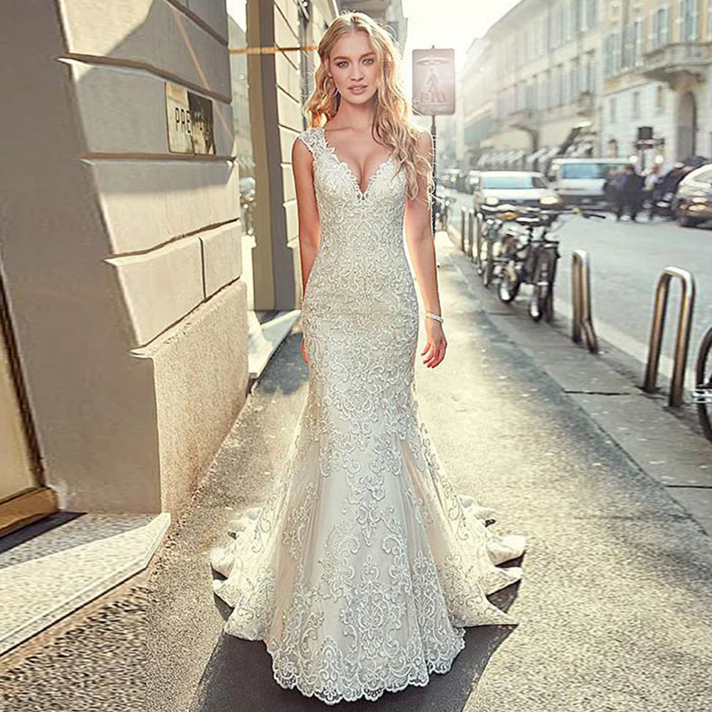 

2021 Off Shoulder Natural Waist Mermaid Wedding Dress Full Lace Buttons Back Bridal Gowns Formal Bride Dress Custom Made