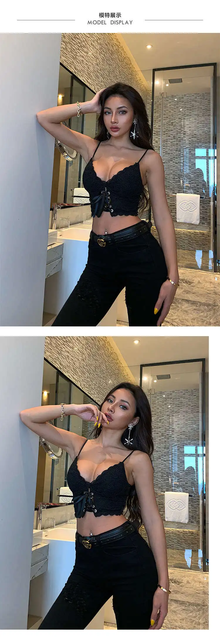 XIBANI Sexy Lace Strap Backless Short Women Crop Top Nightclub Solid Black Lace Up Summer Beach Boho Women Camis Top Tank Top