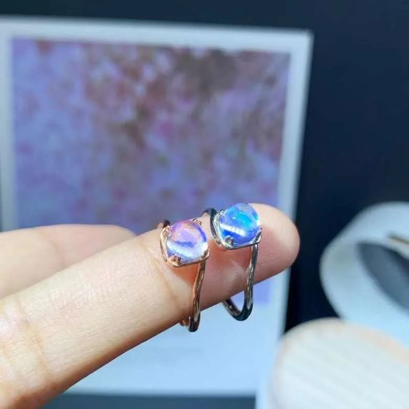 

Hot Selling High Quality 925 Sterling Silver Oval 6x6mm Natural Blue Moonstone Ring Moonstone Ring Sets For Women Gift