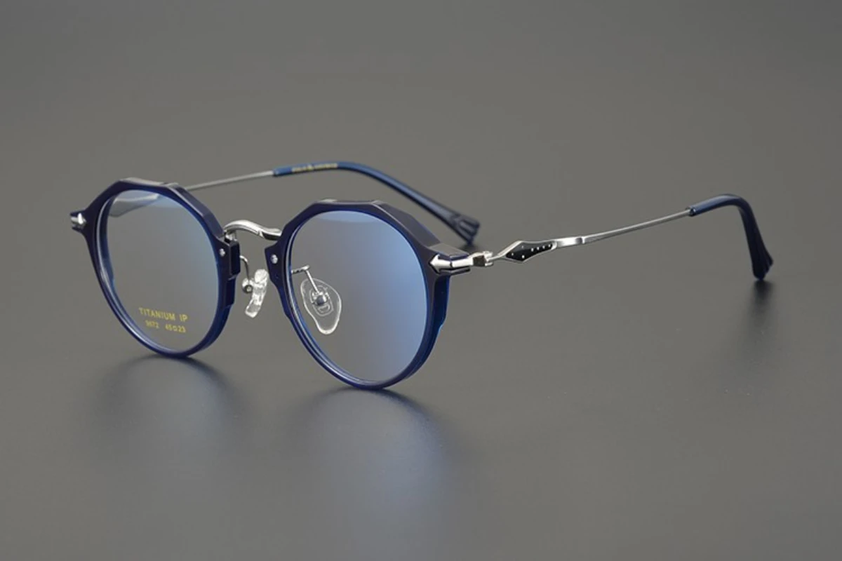 

Japanese minimalist style blue and silver plate glasses frame pure titanium ultra-light frame versatile men and women