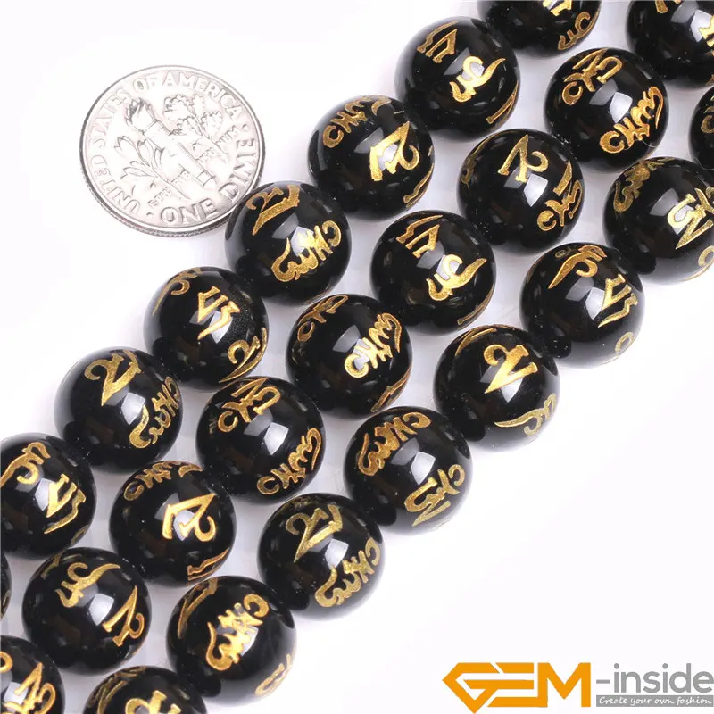 

8 10 12mm Natural Black Tibet Agates Buddha Round Carved Mala Beads For Jewelry Making Strand 15 Inch DIY Accessories Beads