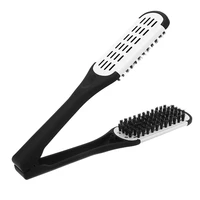 hair straightening double brush v shape comb clamp boar bristle hairbrush straightener hairdressing styling tools