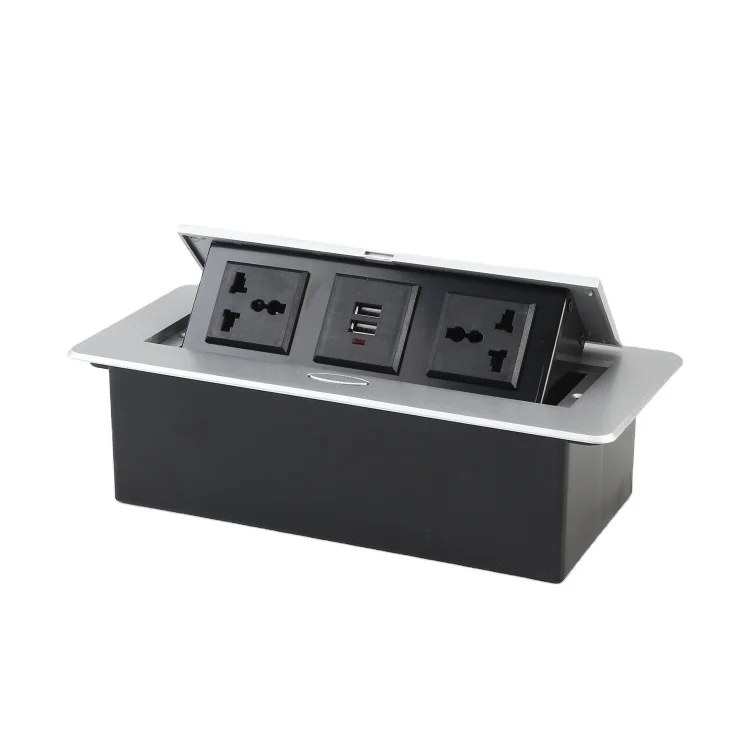 

Silver USB charging jack hidden hidden pop-up conference table socket universal three-hole power socket