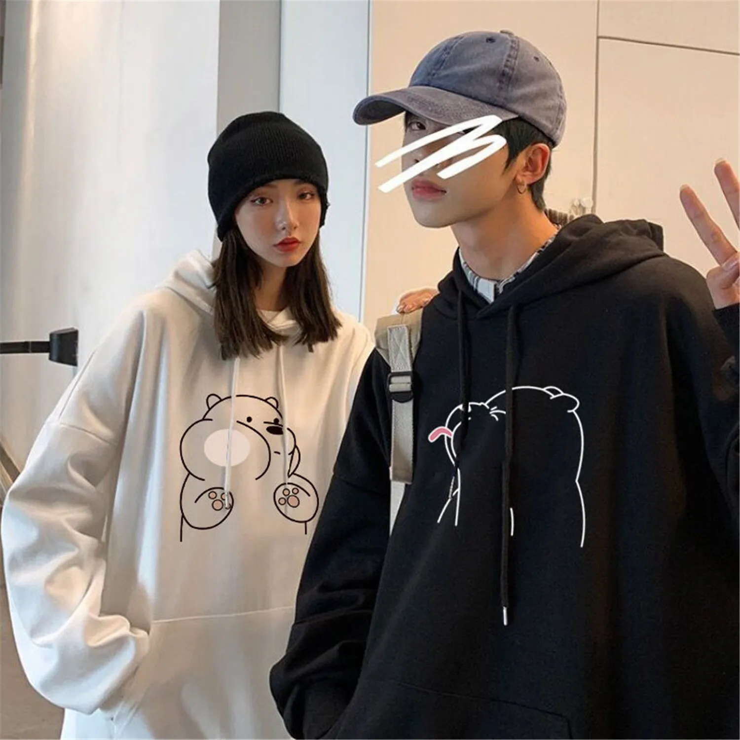 

Cute Cartoon Bear Sweatshirt Women Clothes Autumn Black Hoodies Long Sleeve Pullover Oversized Jumper Pullover Hoodie Streetwear