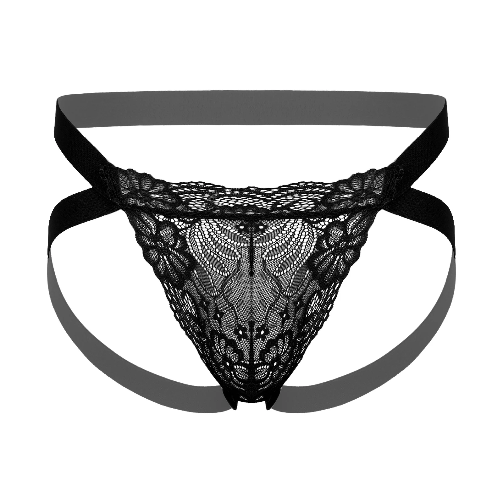 

Men See-through Lace Sexy Bulge Pouch G-string Elastic Waistband Jockstrap T-back Low Waist Thongs Sissy Male Gay Underwear