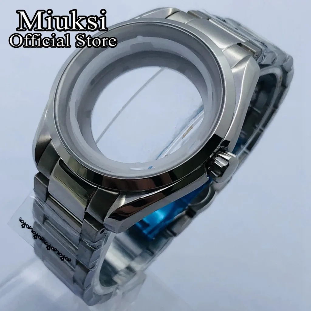 Miuksi 40mm silver sterile case sapphire glass stainless steel bracelet fit NH35 NH36 movement
