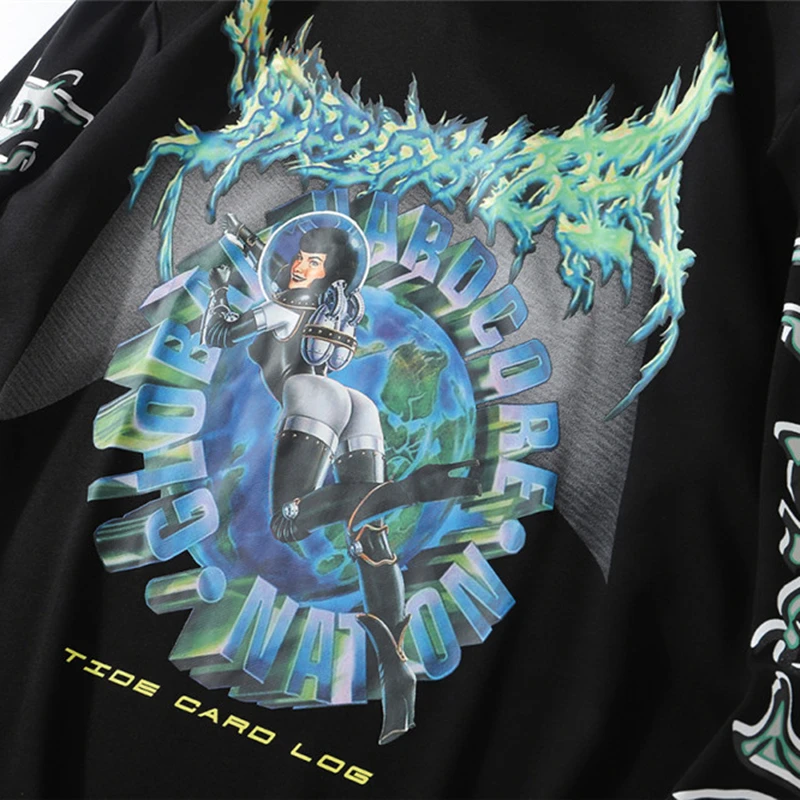 

Street Hipster Fashion Astronaut Cartoon Graffiti Print Pullover Hoodies Unisex Spring Autumn O-Neck Loose Cotton Sweatshirt Men