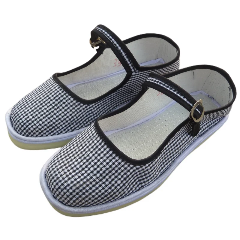 

OldBeijing Ladies Plaid Cloth Shoes Casual Buckle Single Shoes Flat Shoes Square Dance Shoes Comfortable Tendon Sole Cloth Shoes