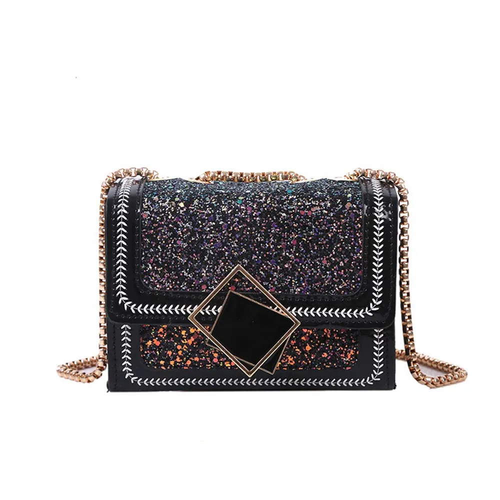 

Bag Female 2021 New Trendy Korean Version Of The Wild Messenger Bag Patent Leather Sequin Bag Chain Fashion Square Bag 31551