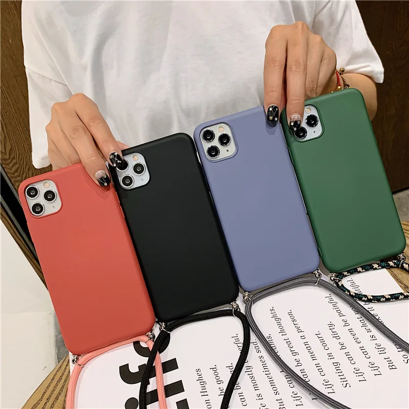 Модный чехол для телефона с ремешком через плечо iPhone 11 pro max X Xs XR 7 8 6 6S Plus матовый