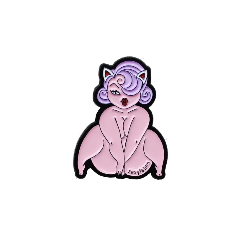 

Sexy Curly Chubby Girl Enamel Pins Fashion Medals Cute Red Lips Brooch Metal Lapel Badge Backpack Accessories Jewelry Gifts 2021
