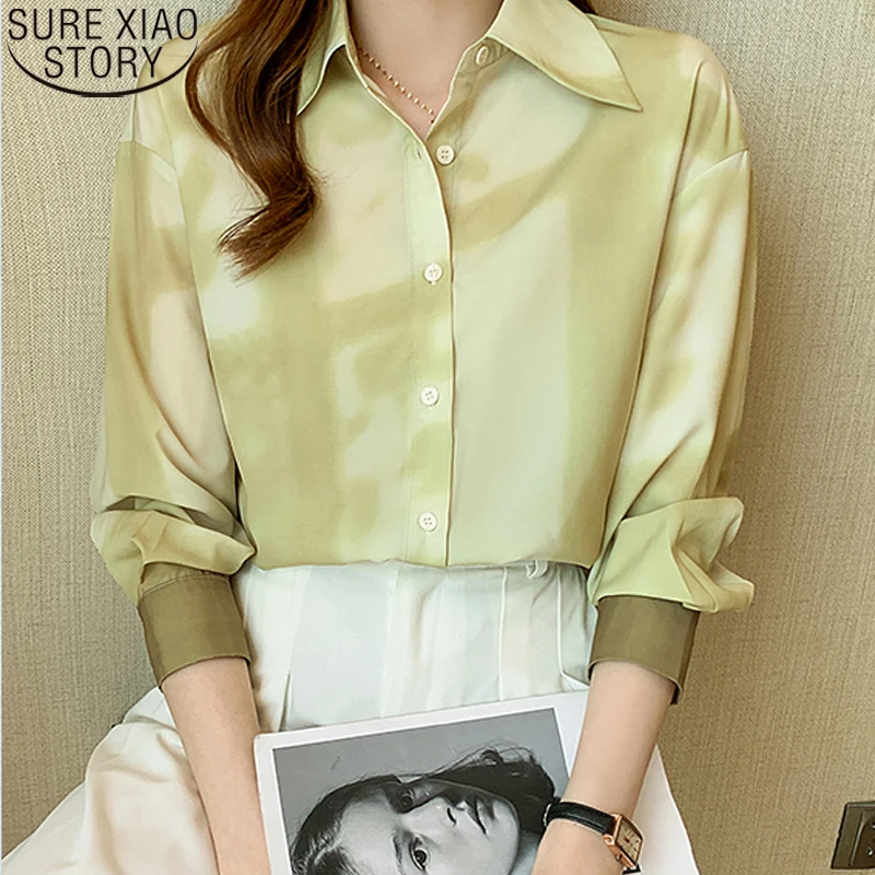 

2023 New Autumn Chiffon Shirt Women Tops Tie Dye Print Blouse Elegant Shirt Women Loose Long Sleeve Blouse Clothes Blusas 16377
