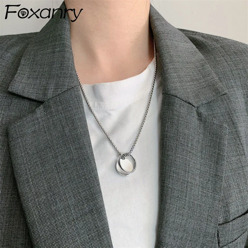 

Foxanry Silver Color Sweater Necklace for Women New Trend Punk Vintage Circular Geometry Party Jewelry Gifts Wholesale