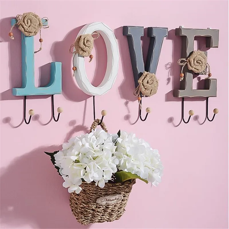 

[HHT] HOME LOVE Creative Letter Hook Wall Mount Coat Hat Hooks Entrance Door Rack Fitting Room Hanger Wall Home Decoration