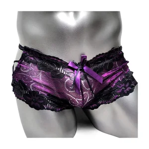Блестящие мужские боксеры на шнуровке, сексуальное нижнее белье для геев с бантом, мужские шорты, трусы с низкой посадкой, дышащие