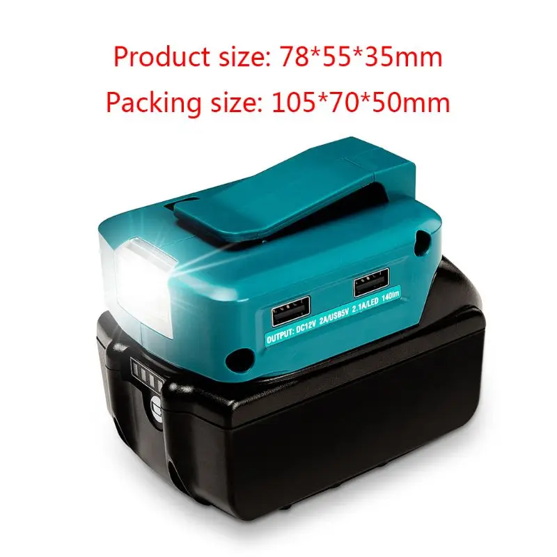 

New 14.4/18V Li-on Battery Dual USB Port with LED Light Spotlight for Makita Outdoor