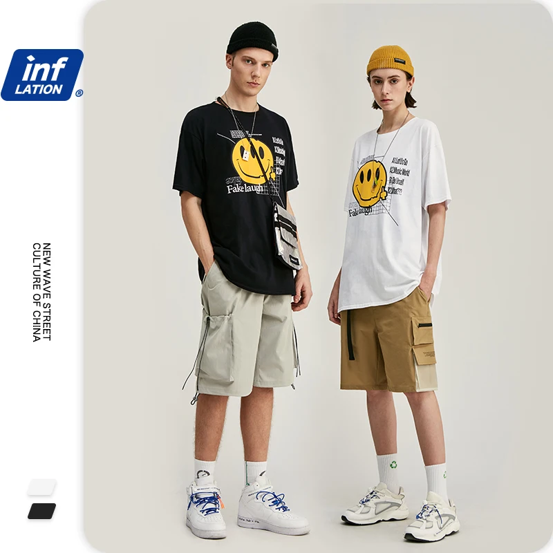 Мужская хлопковая футболка с коротким рукавом и принтом Смайла|Мужские футболки|