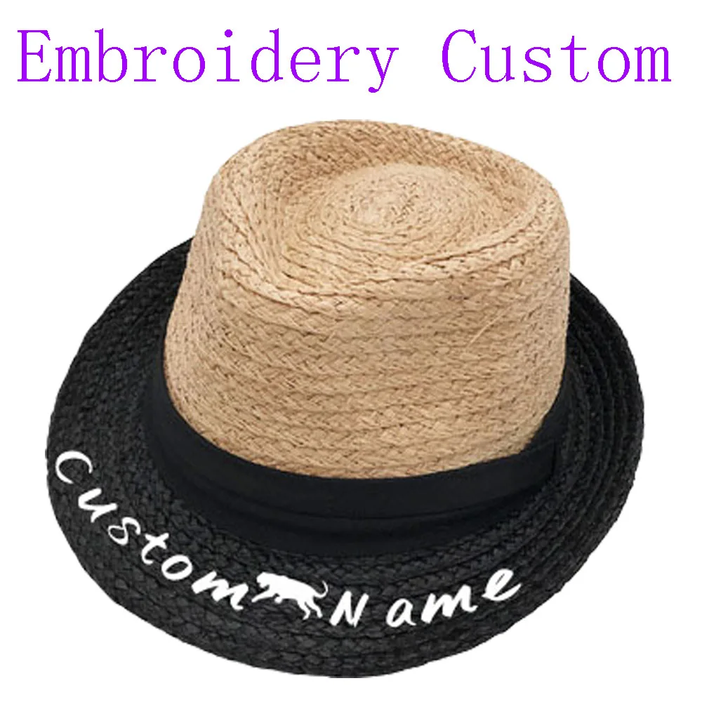 

Мужская Летняя соломенная шляпа с вышивкой и именем на заказ
