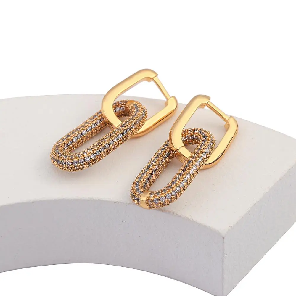 AENSOA Splice Geometric Hollow Detachable Chain Retro U Shape Drop Earrings - Exquisite CZ Zircon Praved Jewelry for Women image 2