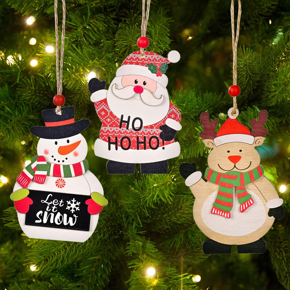 

1pcs Christmas Tree Wooden Pendant Printing Santa Claus Snowman Elk Ornaments Home Shopping Mall Atmosphere Decoration