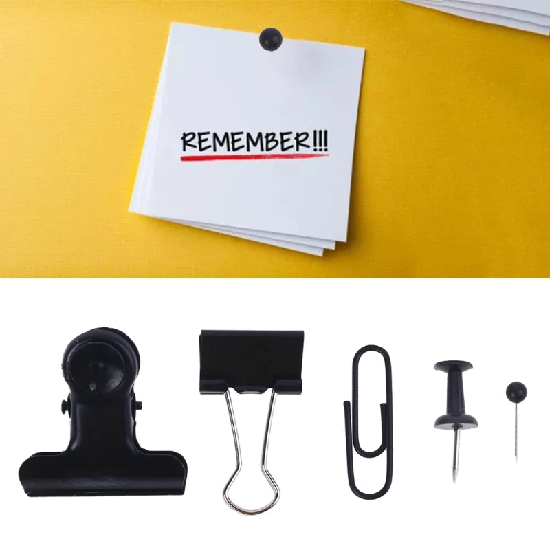

500pcs Black Paper Clips Binder Clip Map Thumbtacks Round Head Push Pins with Box for Home Office School Supplies