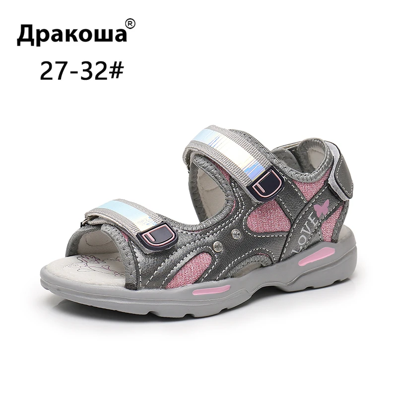 

APAKOWA Summer Girl Sandals Reflective Sequins Fashion Style Sandals Kids Double Hook&Loops Design Open Toe Beach Shoes