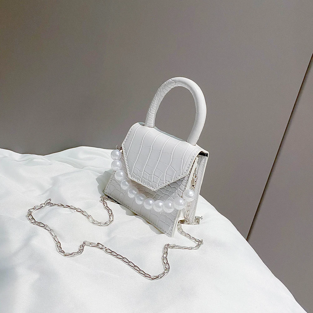 

Super mini Pearl Handle Design Totes PU Leather Shoulder Bags For Women 2021 Fashion Stone Pattern Crossbody Female Travel Bag