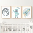 Детский Настенный художественный холст, картина космонавта, космическая ракета, принт мечты, большой плакат в скандинавском стиле, украшение для спальни для мальчиков