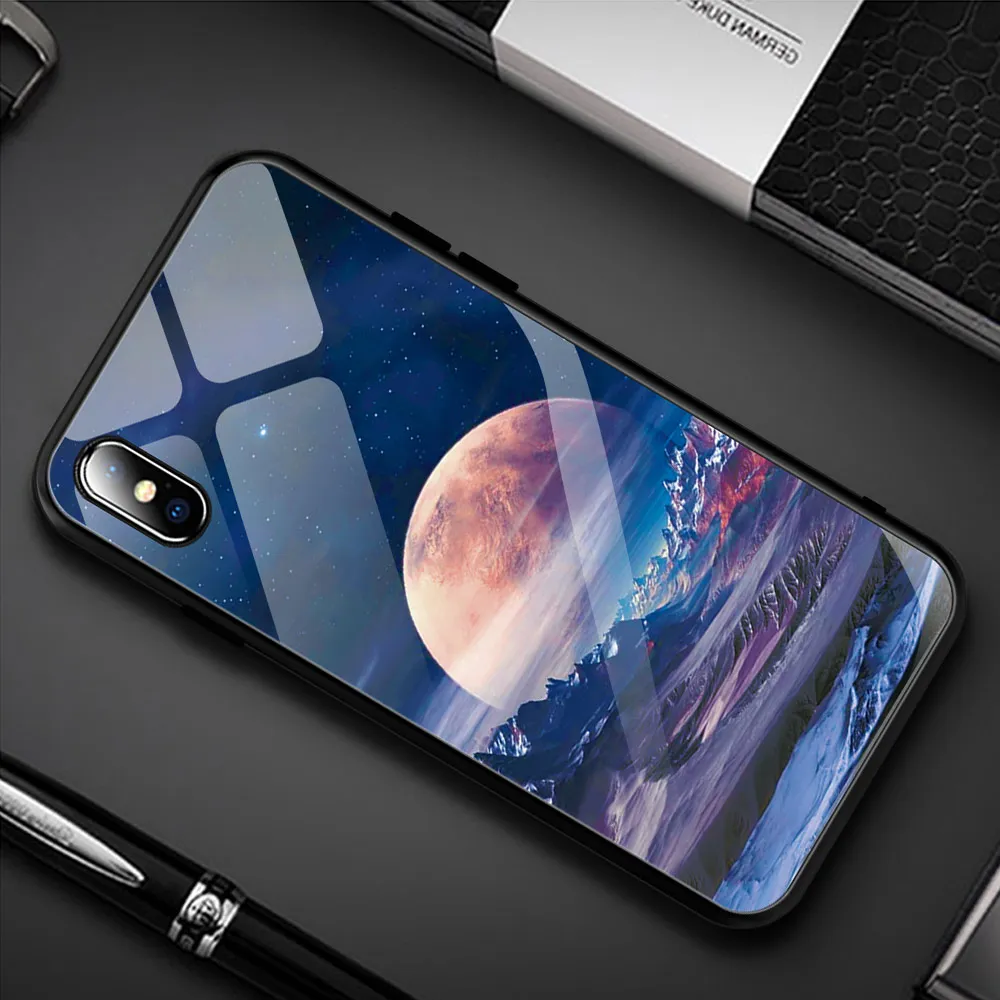 A14 Роскошный окрашенный чехол из закаленного стекла для iphone 11 pro max x xr xs 8 7 6 6 S Вселенная Звездное Фламинго Луна цветочный узор мягкий край - Цвет: A14