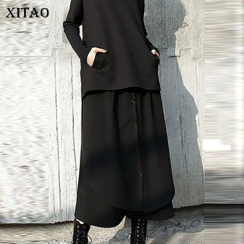 XITAO уличные женские брюки, корейская мода, пэчворк, высокая талия, эластичный пояс, карман, элегантные широкие брюки, WQR2040