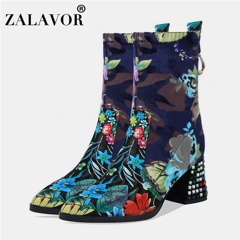 ZALAVOR/женские ботильоны из натуральной кожи модная обувь в этническом стиле
