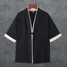 Льняной мужской кардиган-кимоно в китайском стиле, традиционный стиль юката, в японском стиле, одежда самураев, Повседневная пляжная тонкая азиатская одежда, 3XL, 4XL, 5XL