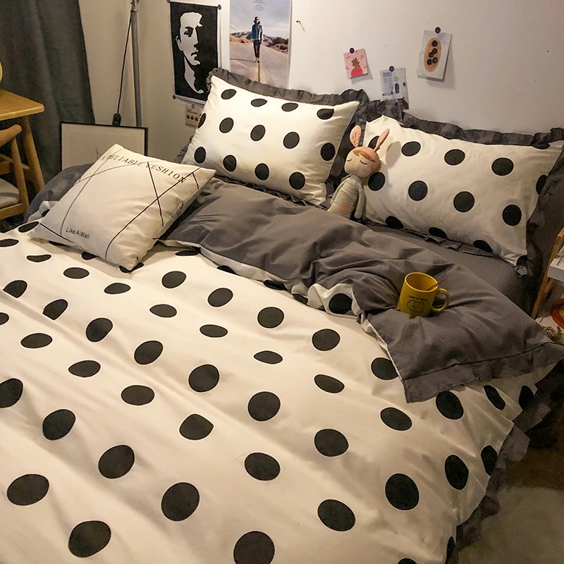 

Classical Black And White Bedding Set Heart Dot Stripe Quilt Cover Bed Linen 100%Cotton Full Twin Man Bedclothes Home Textile