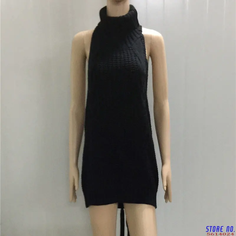 

2020 Summer New Turtleneck Sleeveless Long Virgin Killer Sweater Japanes Knitted Sexy Backless Women Sweaters And Pullovers WM03