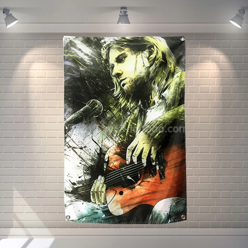 

"Kurt Cobain" rock band poster banner 4 holes hanging flags 56X36 inches Games billiards hall decor wall background