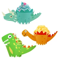 12pcs green blue dinosaur design paperboard diy cupcake wrappers boys favors happy birthday party decorate baby shower supplies
