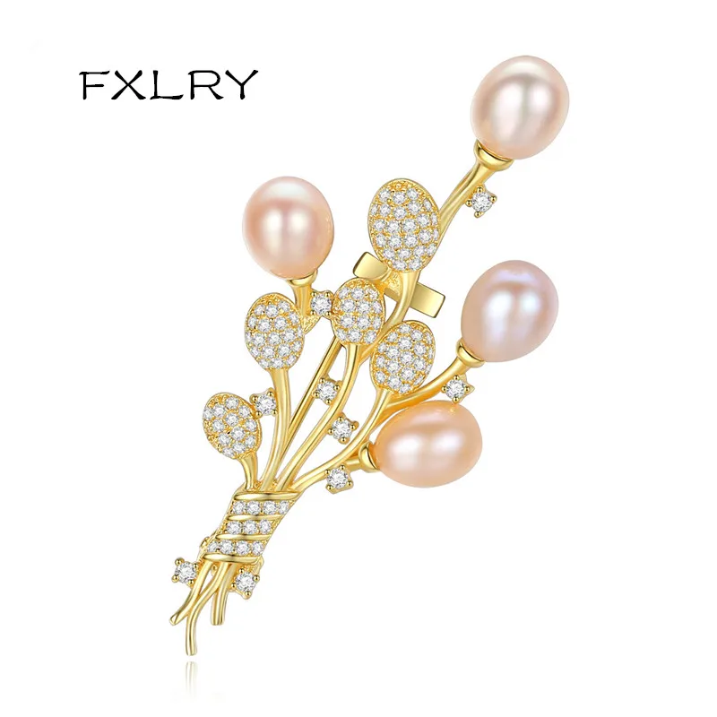 

FXLRY Vintage Micro-Inlaid Zircon Freshwater Pearl Brooch Gifts For Women Dresses Brooches Jewelry Pins Balloon Fashion Jewelry