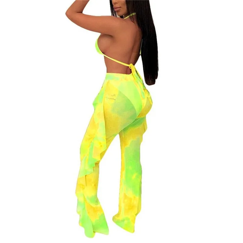 Женский комплект из прозрачного пляжного бюстгальтера и брюк с глубоким