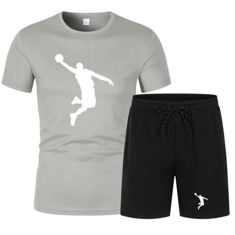 

Summer Men's Brand Sportswear Shorts Set Short Sleeve Breathable Grid T-Shirt and Shorts Casualwear Men's Basketball Training
