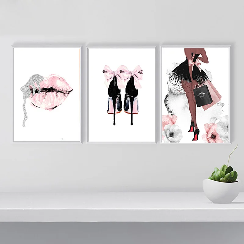 

Modern Abstract Canvas Painting Lipstick High Heel Skirt Picture Wall Art Posters And Prints Decor For Bedroom Dorm Room